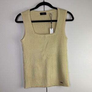 Tahari Womens Ribbed Knit Tank Top Square Neck Custard‎ Yellow TH52306 L/G NWT